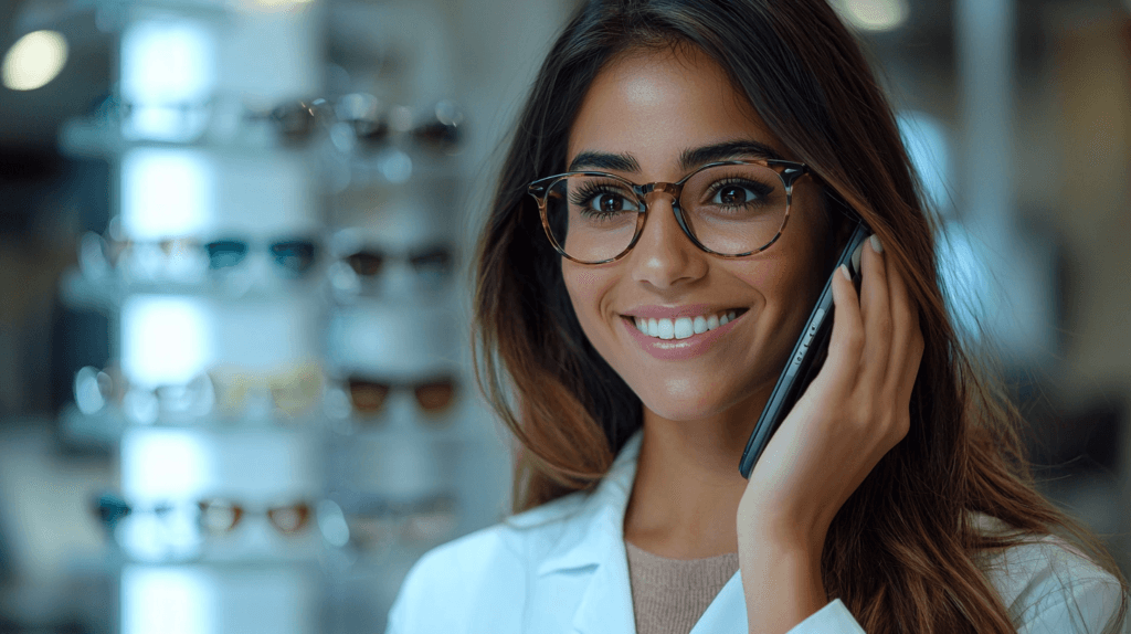 Equipo de contacto de Óptica Optilux listo para atender consultas sobre salud visual y productos ópticos
